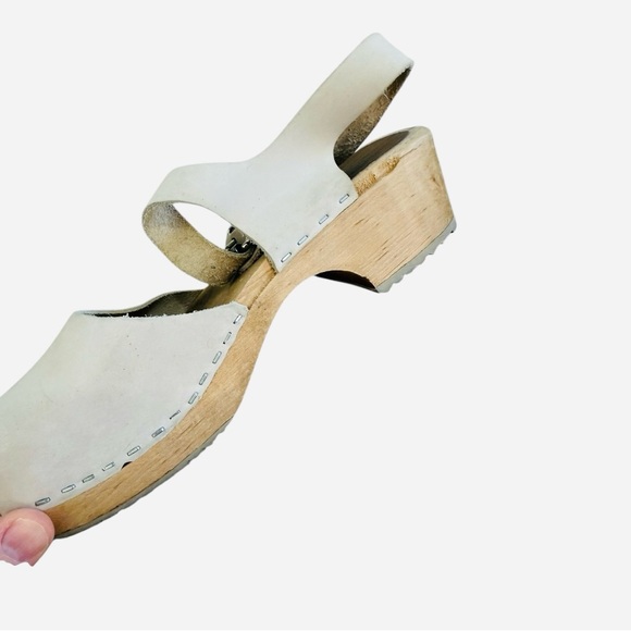 Mia Sofia Wooden Sweedish Leather Beige Clogs Sz 40 - Picture 6 of 8